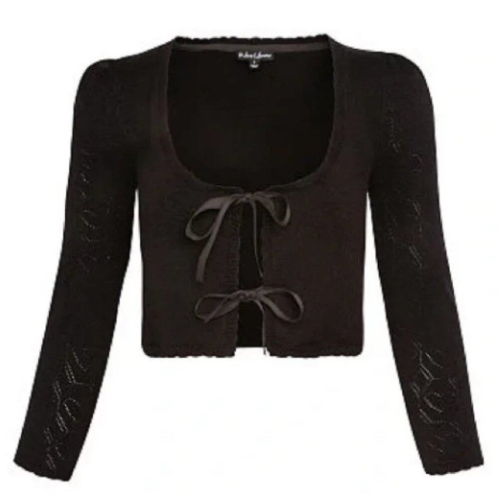Black Knit Cardigan with Bow Ties